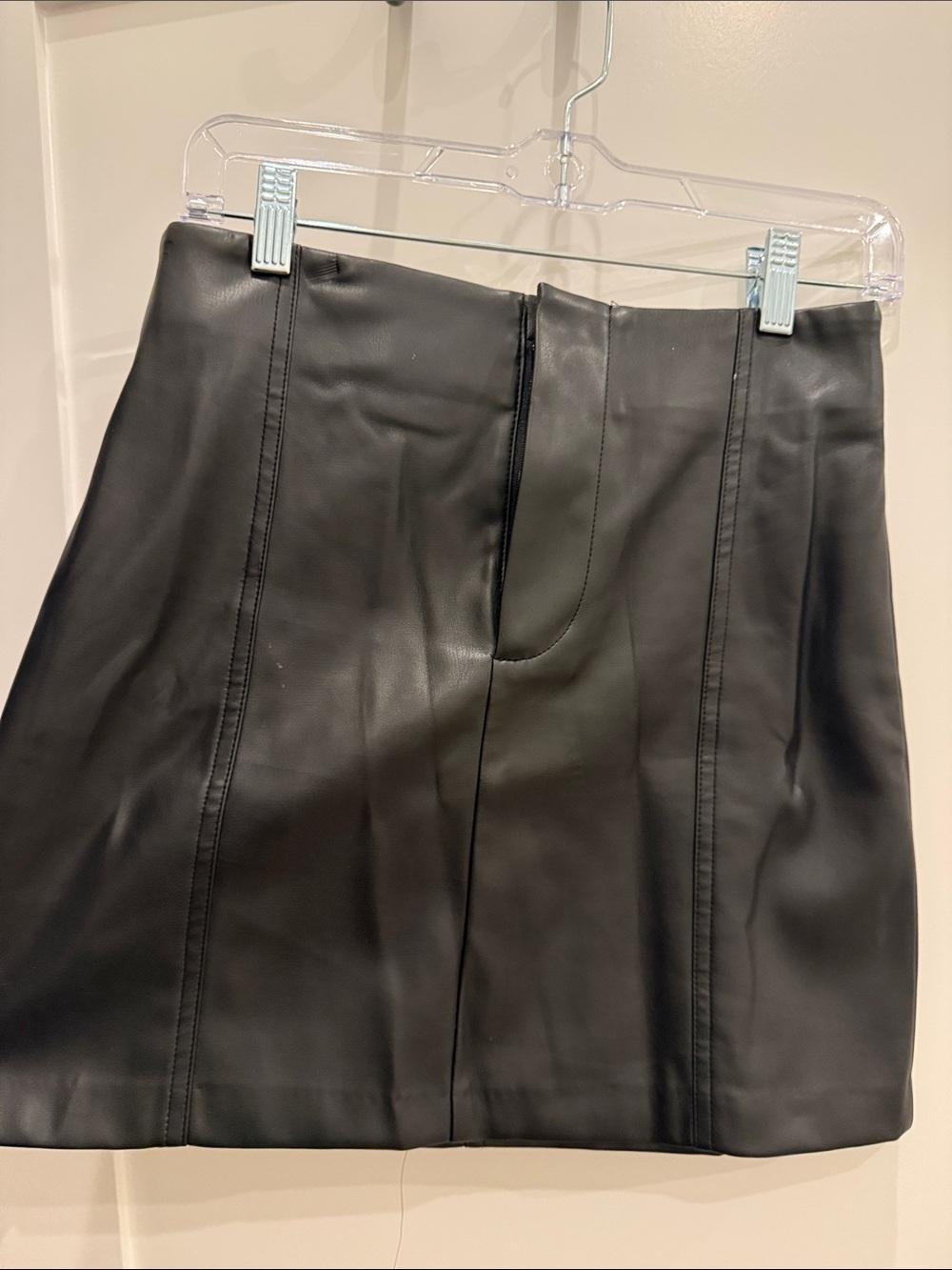 Astr Black Faux Leather Mini Skirt with Panel Seams